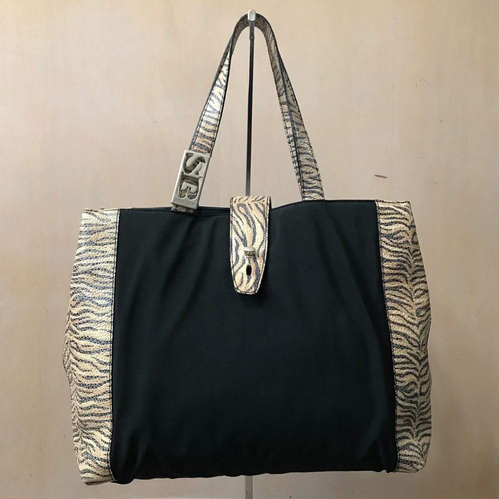 Silvano Biagini Zebra Print Shoulder Bag Leather Canvas Tote